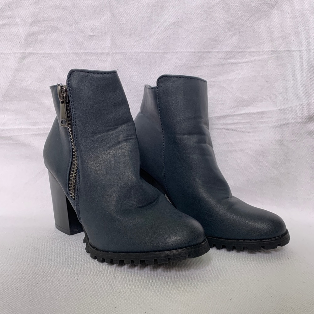 Seven // Hannah Boot Dark Blue Faux Leather Heeled Boots